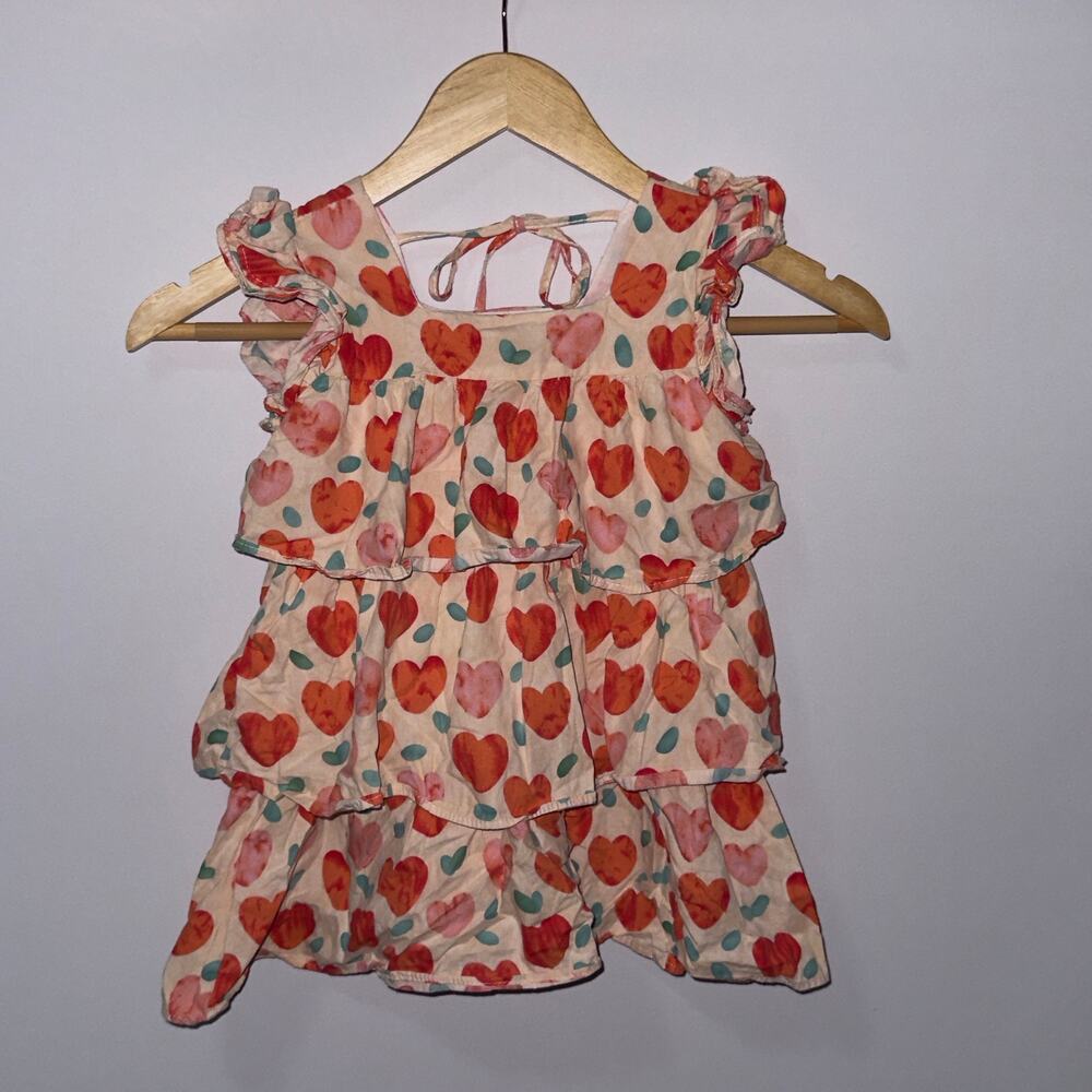 Kookie Kids Girls Tiered Heart Print Ruffle Tank Top Size 110 (5Y)